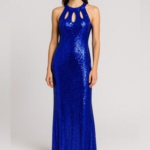 Y2K Mermaidcore Royal Blue Sequin Maxi Gown Size 14 Keyhole Glam Dress Vintage